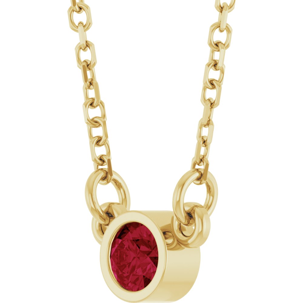 14K Yellow Gold Lab-Grown Ruby Solitaire 16" Necklace