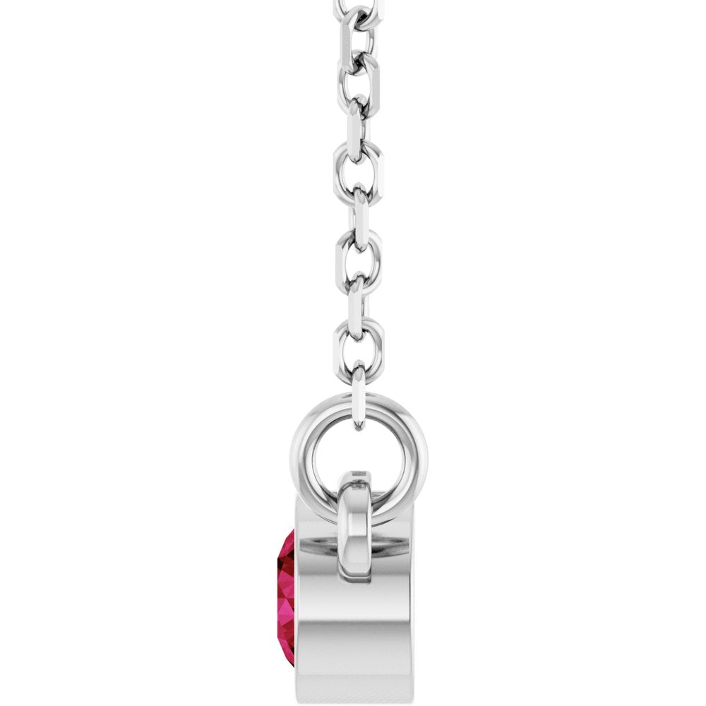 Rhodium-Plated Sterling Silver Lab-Grown Ruby Solitaire 16" Necklace