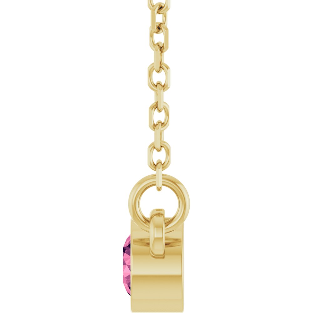 14K Yellow Gold Natural Pink Tourmaline Solitaire 16" Necklace