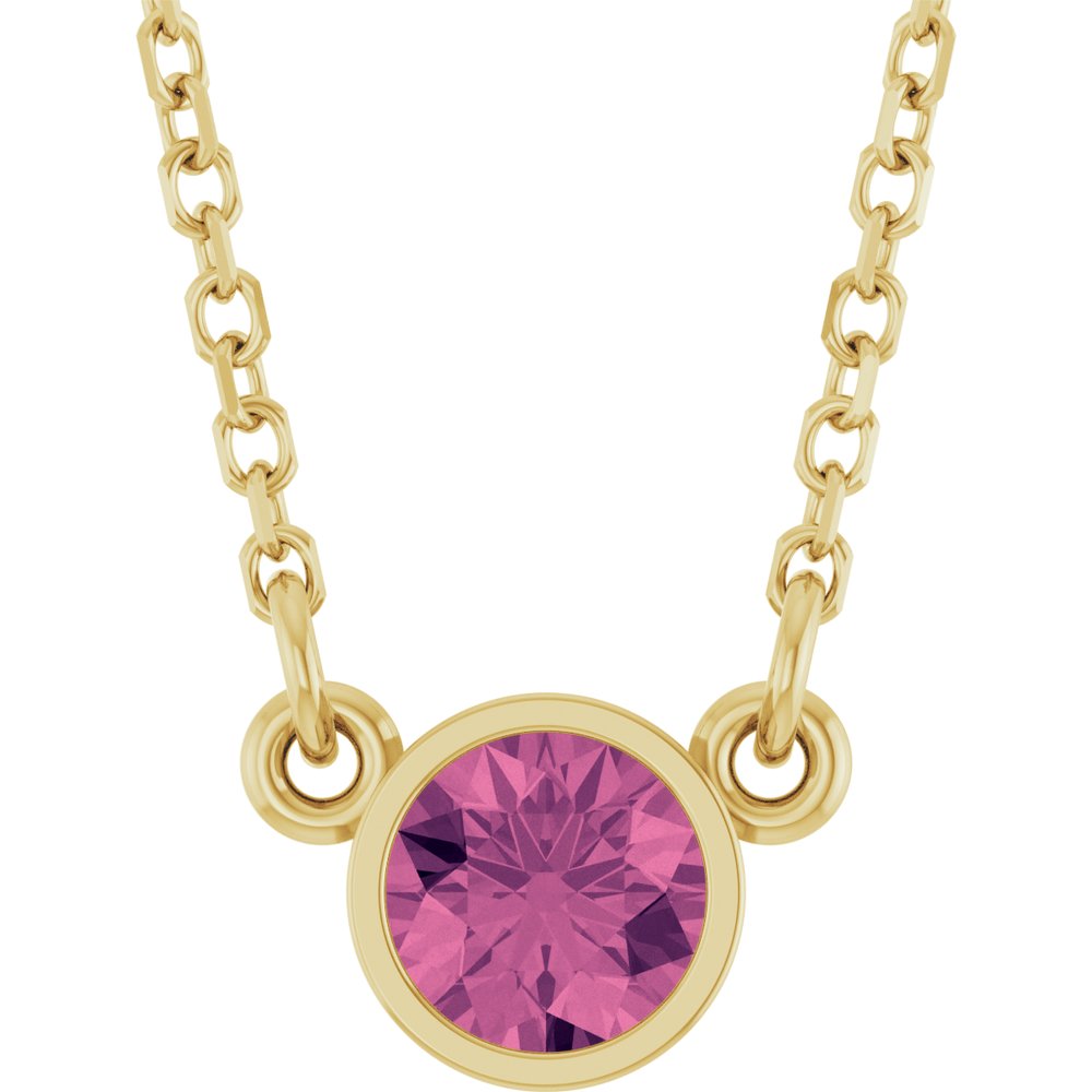 14K Yellow Gold Natural Pink Tourmaline Solitaire 16" Necklace
