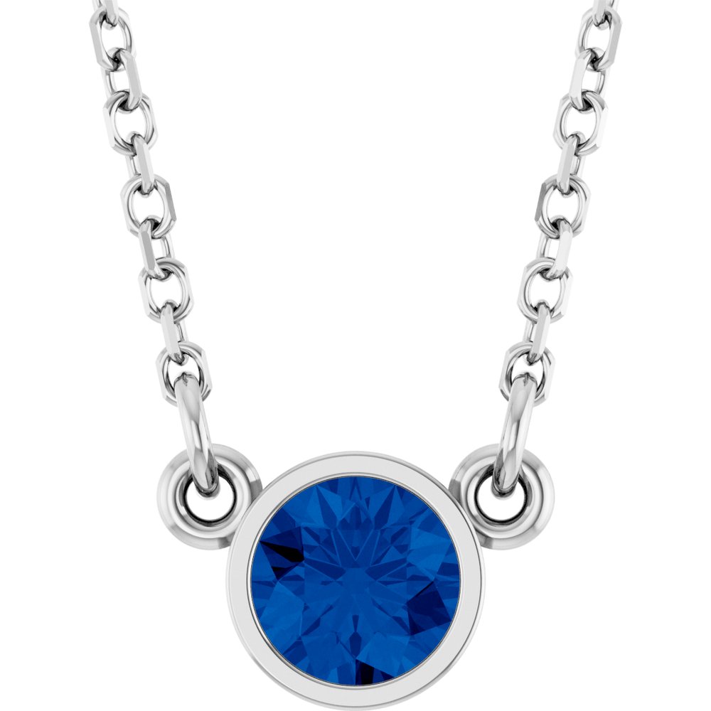 14K White Gold Natural Blue Sapphire Solitaire 16" Necklace