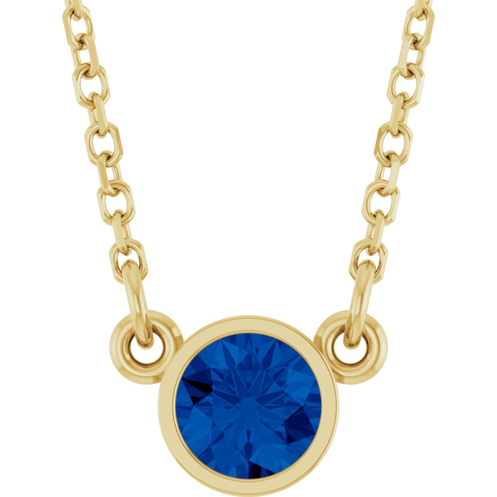 14K Yellow Gold Lab-Grown Blue Sapphire Solitaire 16" Necklace