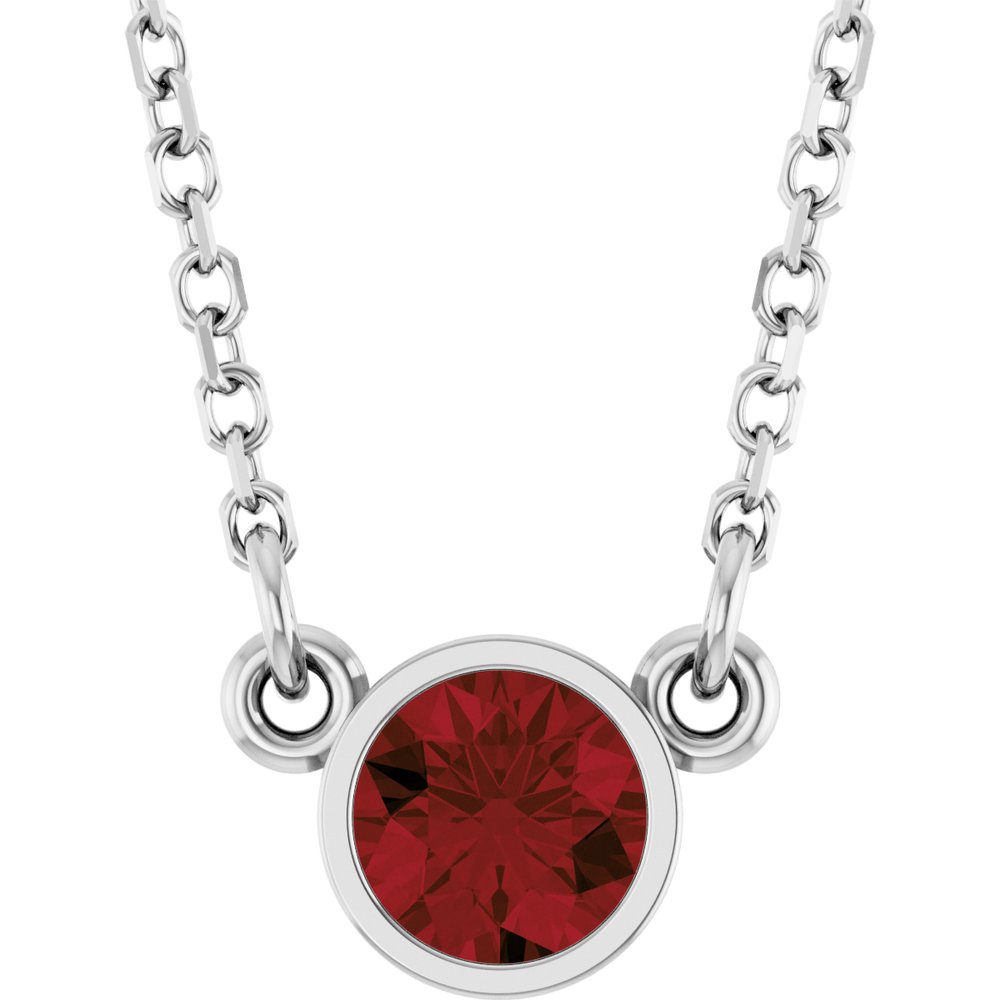 Platinum Natural Mozambique Garnet Solitaire 16" Necklace
