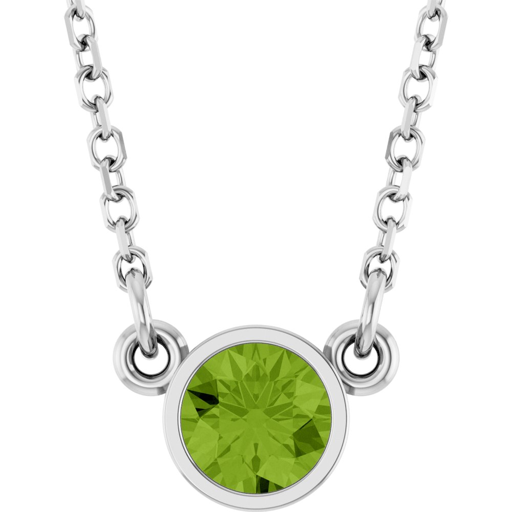 Rhodium-Plated Sterling Silver Natural Peridot Solitaire 16" Necklace