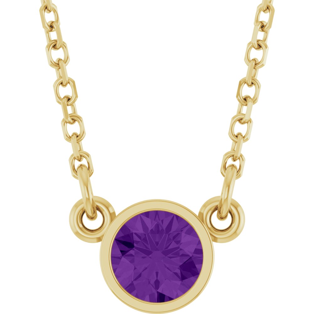 14K Yellow Gold Natural Amethyst Solitaire 16" Necklace