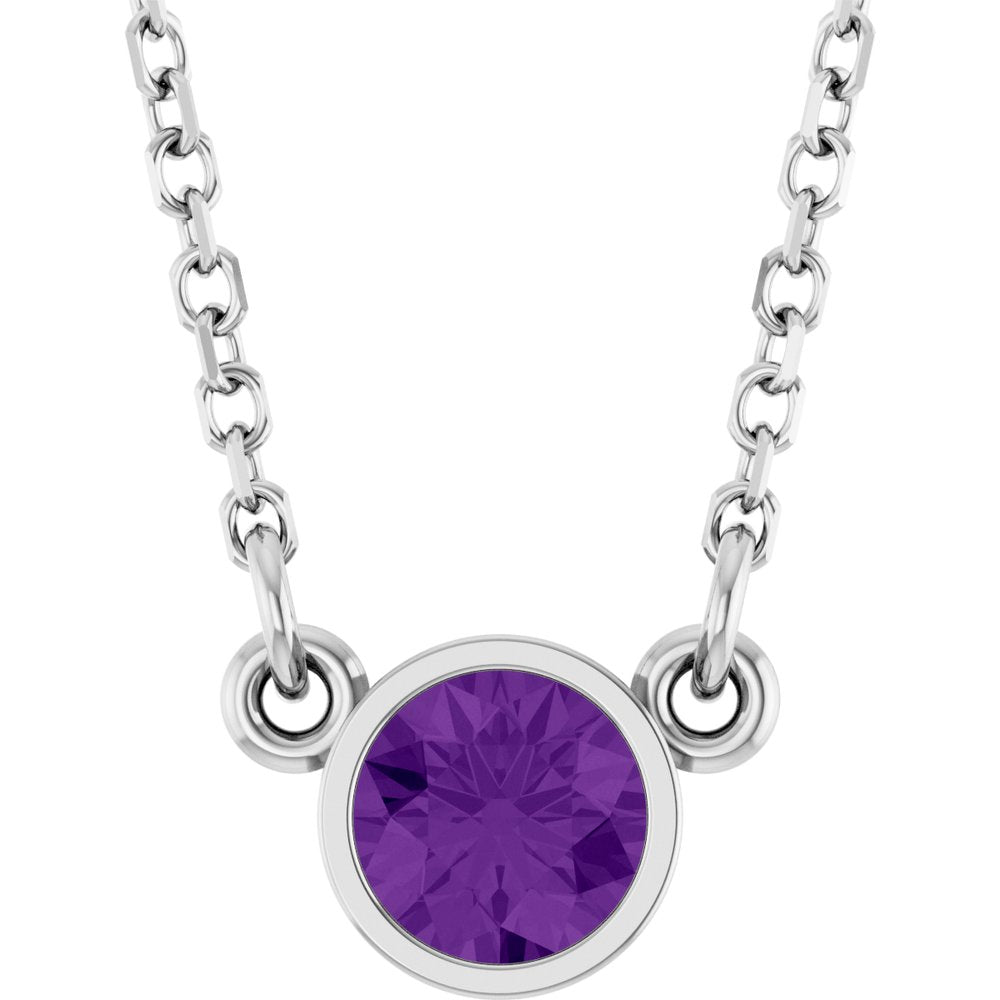14K White Natural Amethyst Solitaire 16" Necklace