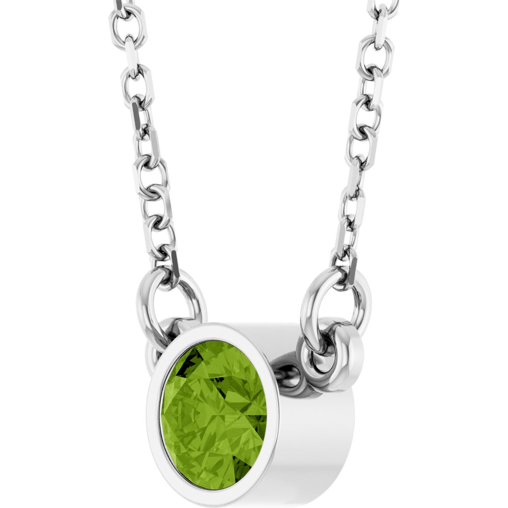 Rhodium-Plated Sterling Silver Natural Peridot Solitaire 16" Necklace