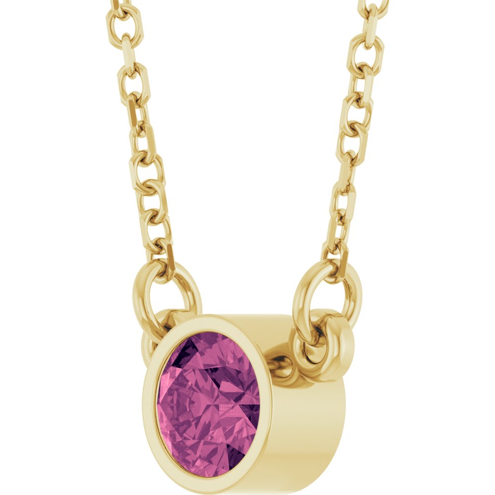 14K Yellow Gold Natural Pink Tourmaline Solitaire 16" Necklace