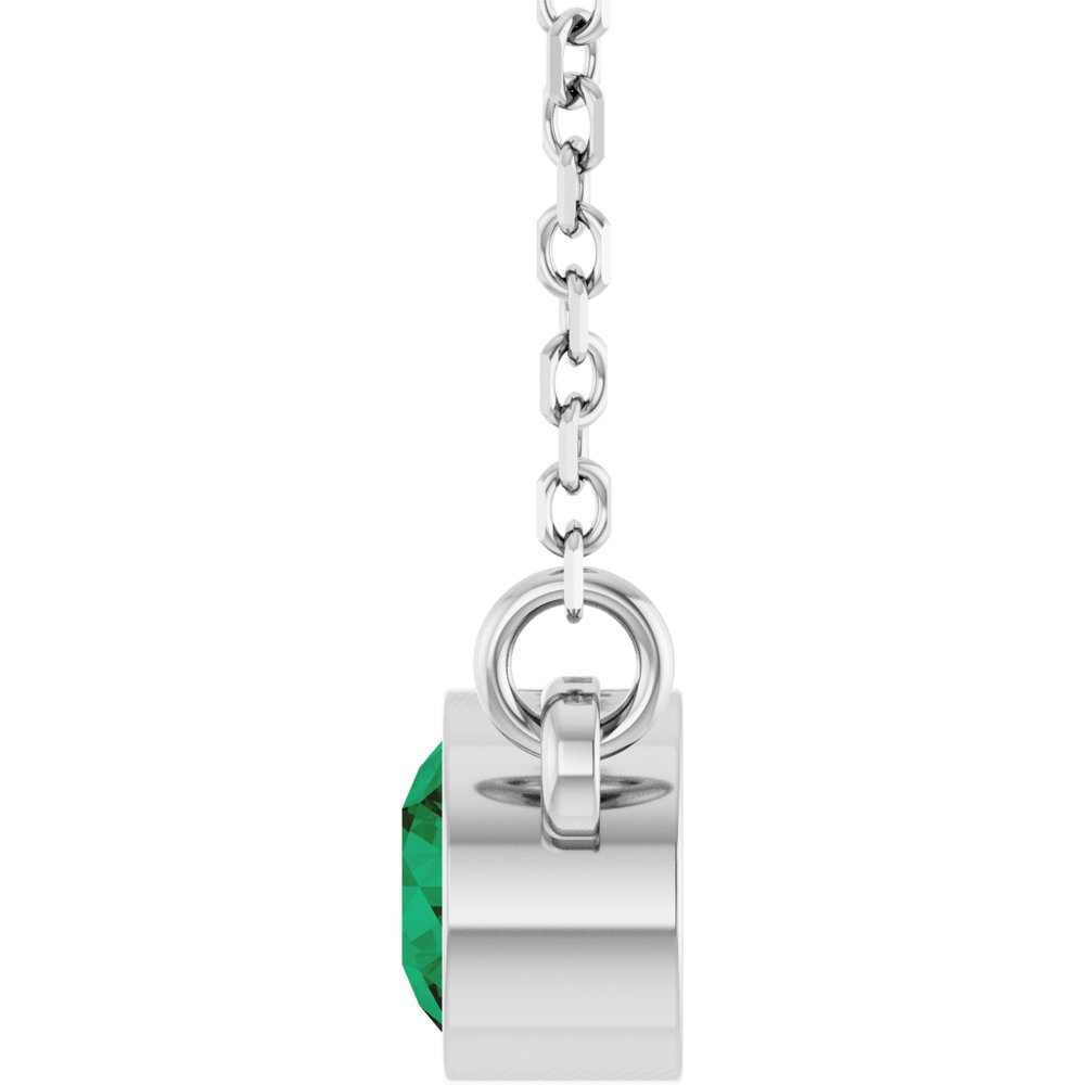 Rhodium-Plated Sterling Silver Lab-Grown Emerald Solitaire 16" Necklace