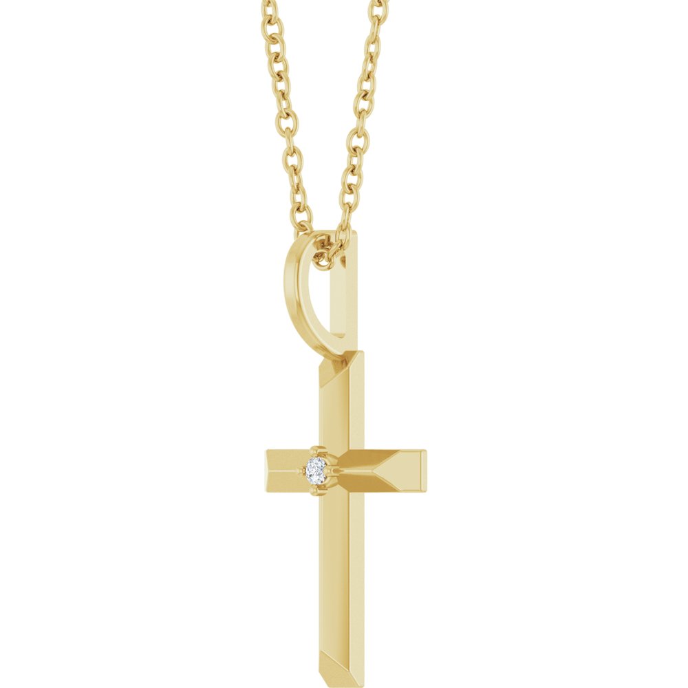 14K Yellow Gold .0075 CT Natural Diamond Cross 16-18" Necklace