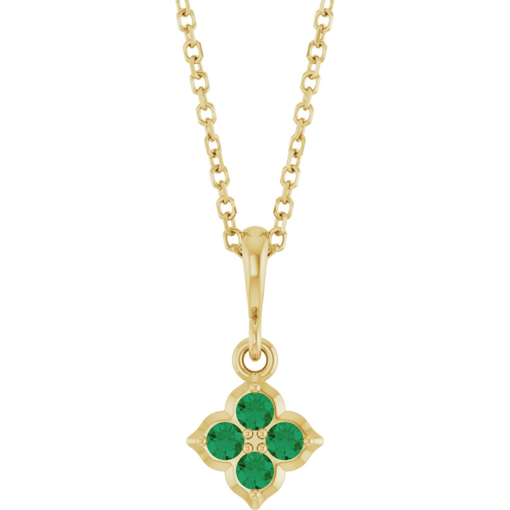 14K Yellow Gold Lab-Grown Emerald 16-18" Necklace