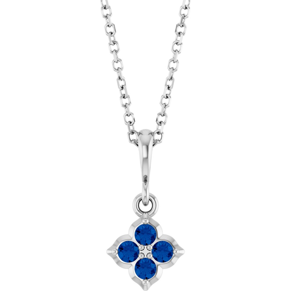 14K White Gold Lab-Grown Blue Sapphire 16-18" Necklace