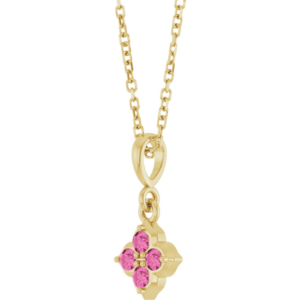 14K Yellow Gold Lab-Grown Pink Sapphire 16-18" Necklace