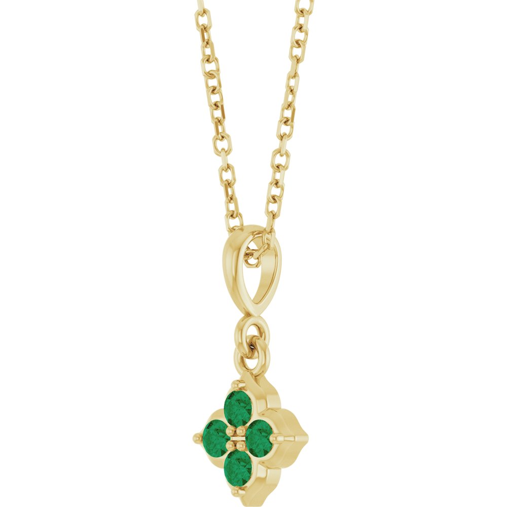 14K Yellow Gold Lab-Grown Emerald 16-18" Necklace