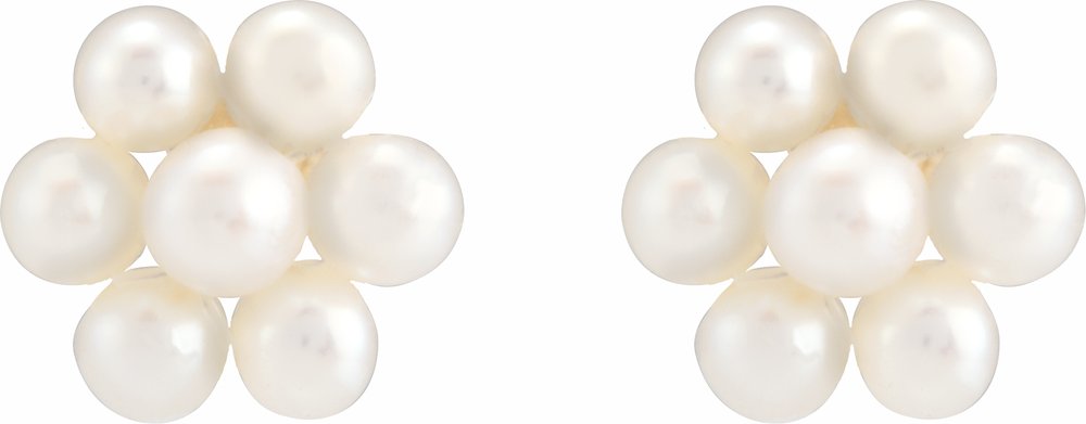14K White Gold Cultured White Freshwater Pearl Flower Earrings