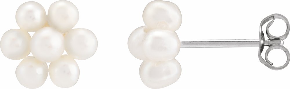 14K White Gold Cultured White Freshwater Pearl Flower Earrings