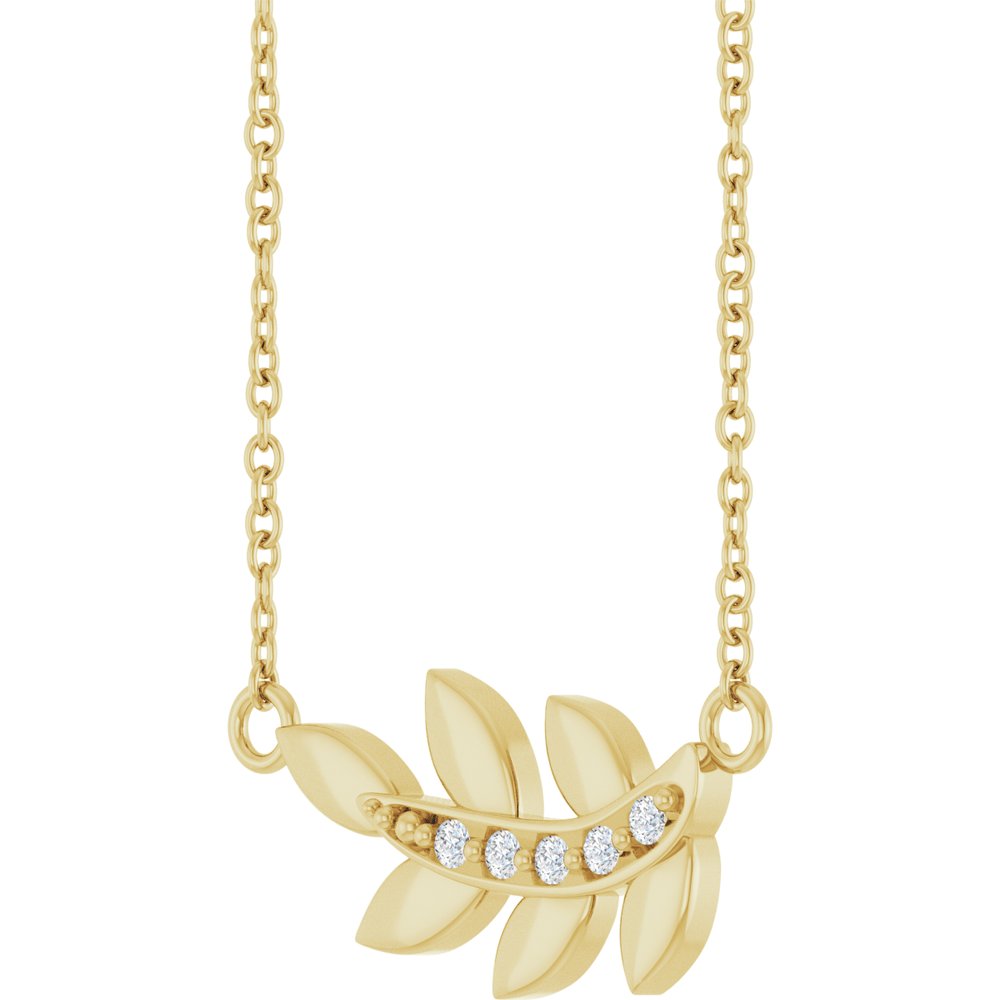 14K Yellow Gold .03 CTW Natural Diamond Leaf 16" Necklace