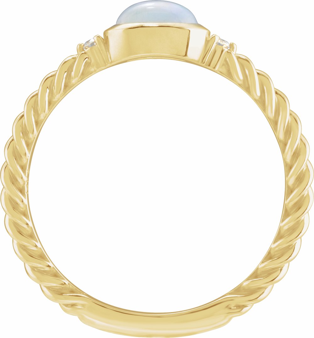 14K Yellow Gold Natural White Opal & .03 CTW Natural Diamond Cabochon Ring