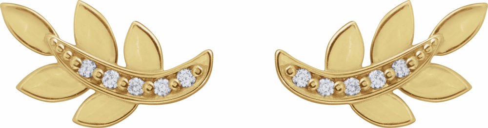 14K Yellow Gold .07 CTW Natural Diamond Leaf Earrings