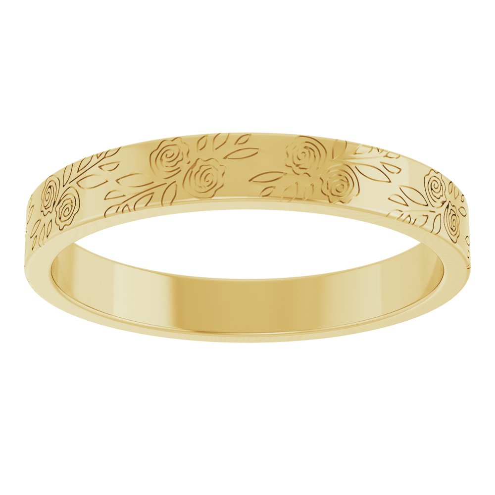 14K Yellow Gold 3 mm Floral Flat Band Size 7