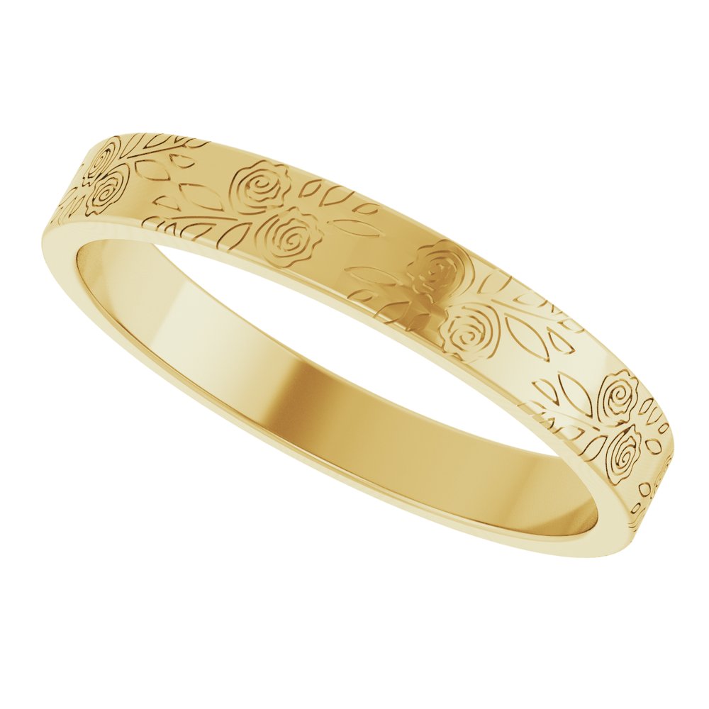 14K Yellow Gold 3 mm Floral Flat Band Size 7