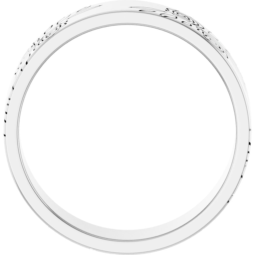 14K White Gold 6 mm Floral Flat Band Size 10