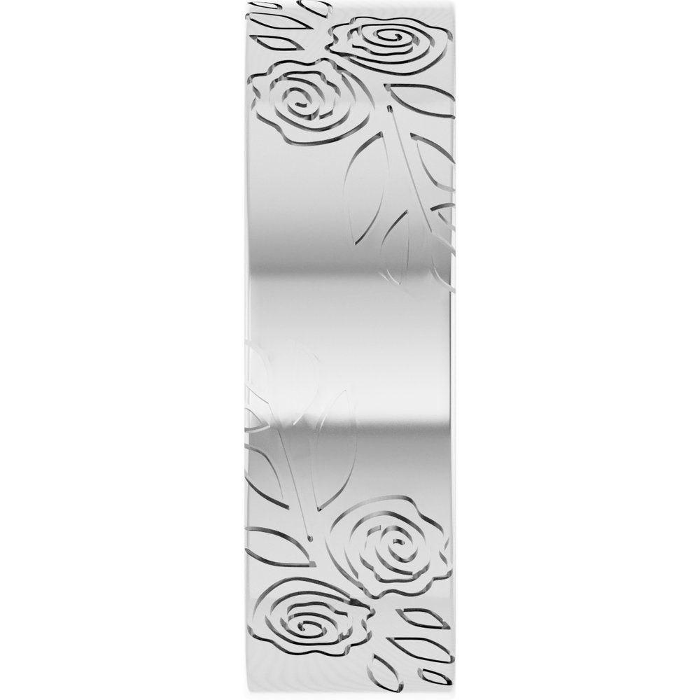 14K White Gold 6 mm Floral Flat Band Size 10