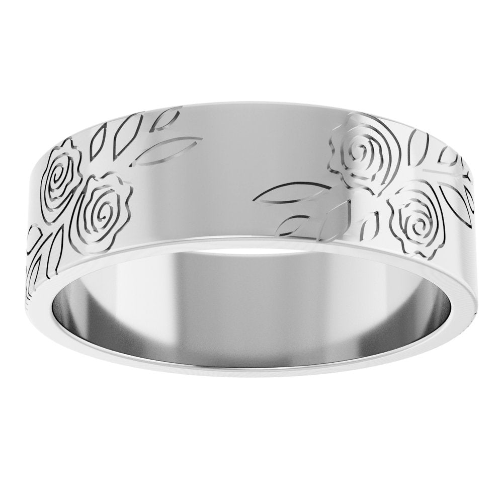 14K White Gold 6 mm Floral Flat Band Size 10