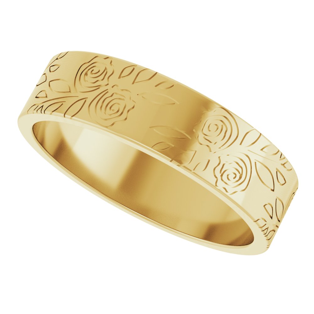 14K Yellow Gold 5 mm Floral Flat Band Size 4.5