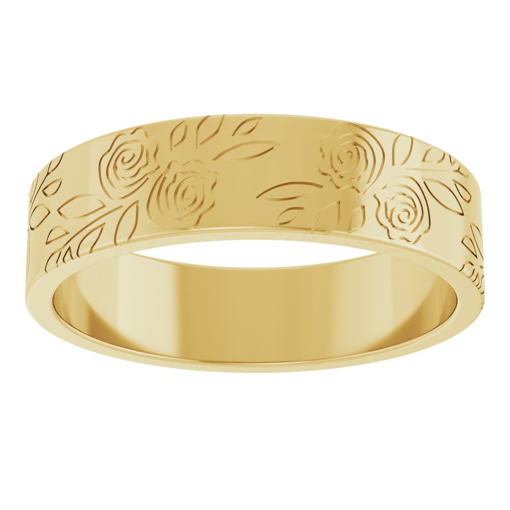 14K Yellow Gold 5 mm Floral Flat Band Size 4.5