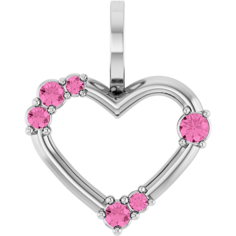 14K White Gold Natural Pink Sapphire Heart Pendant