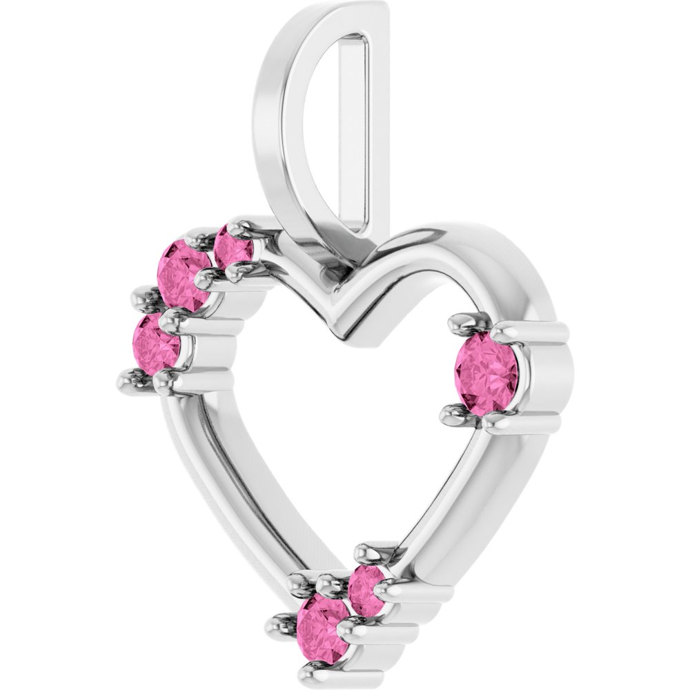 14K White Gold Natural Pink Sapphire Heart Pendant