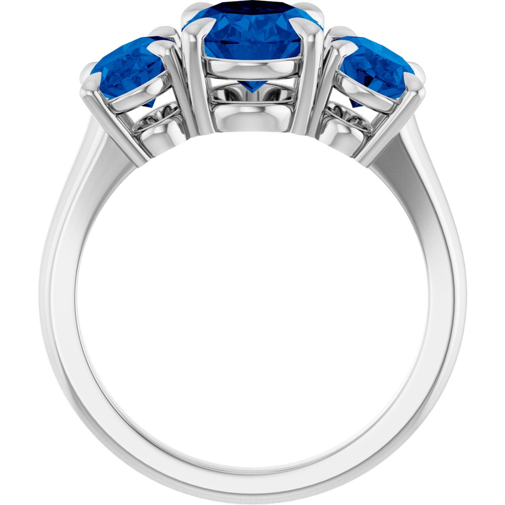 14K White Gold 8x6 mm Oval Lab-Grown Blue Sapphire Three-Stone Ring