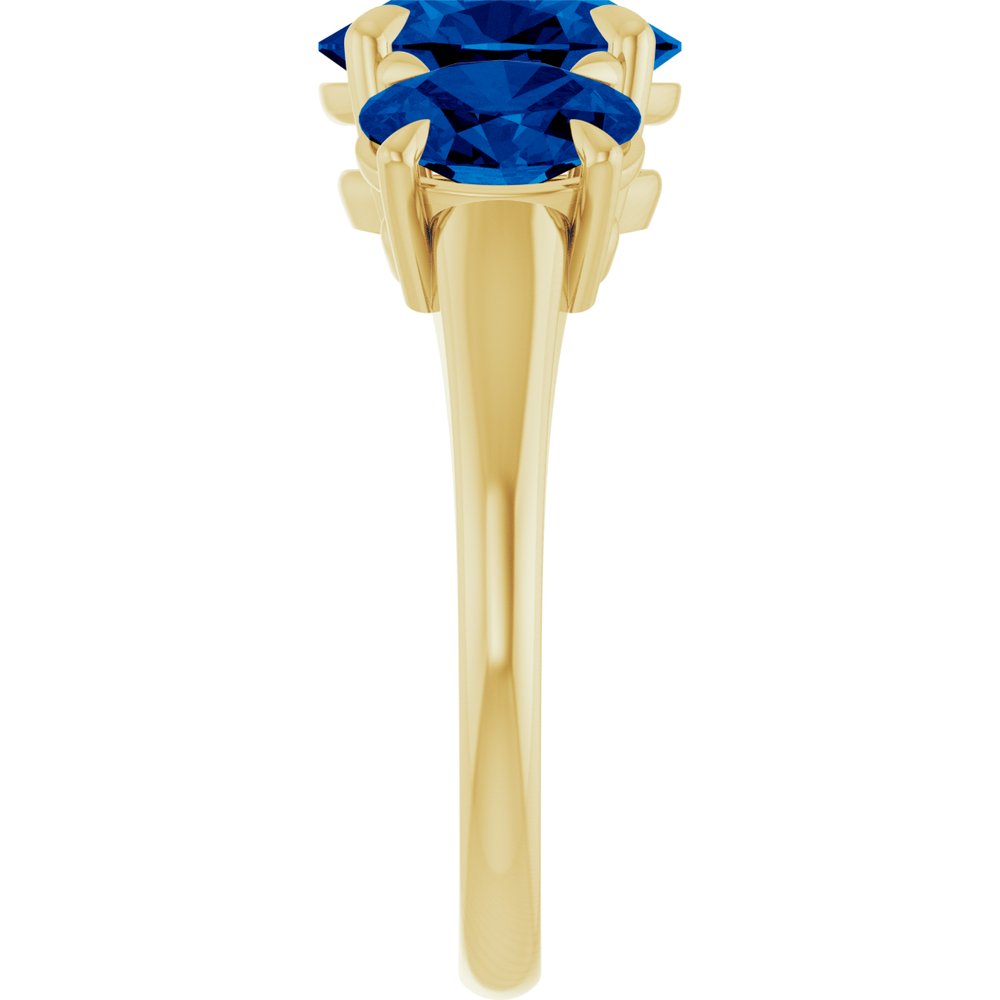 14K Yellow Gold 9x7 mm Oval Lab-Grown Blue Sapphire Three-Stone Ring