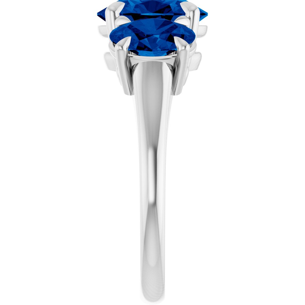 14K White Gold 8x6 mm Oval Lab-Grown Blue Sapphire Three-Stone Ring