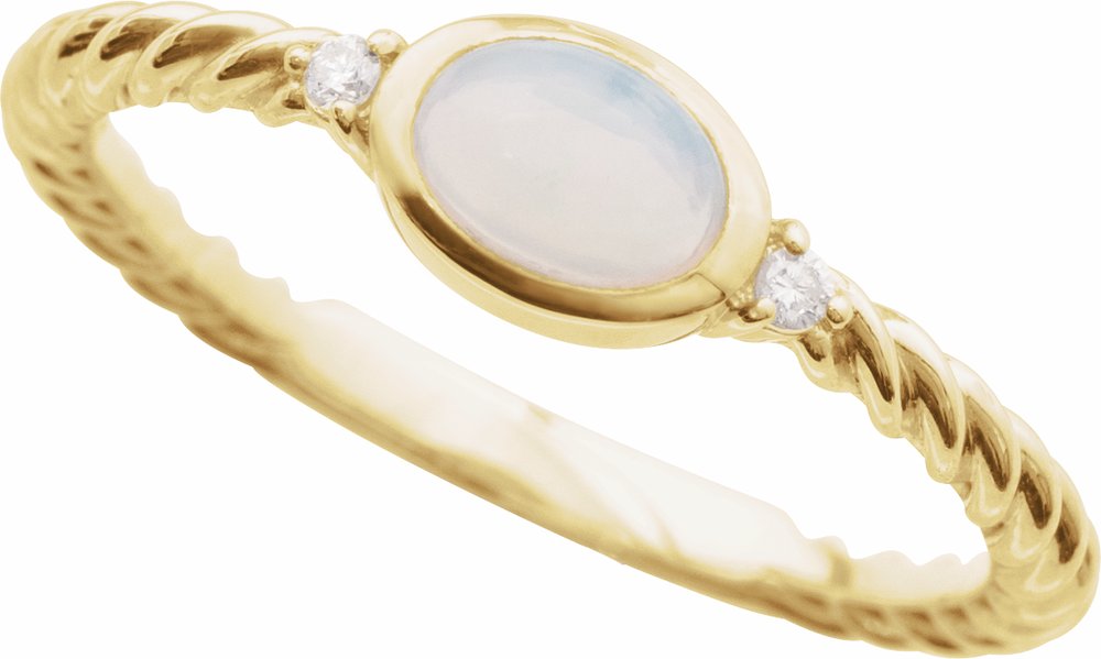 14K Yellow Gold Natural White Opal & .03 CTW Natural Diamond Cabochon Ring