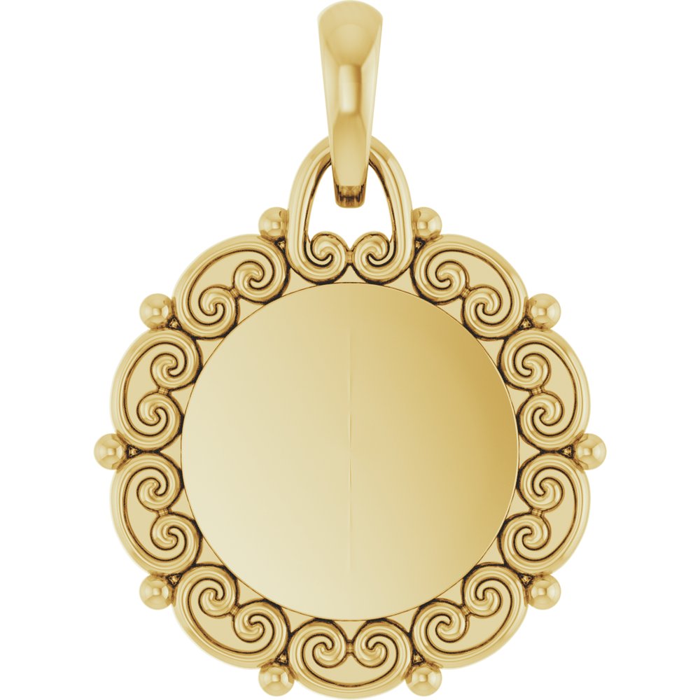 14K Yellow Gold Engravable Scroll Pendant