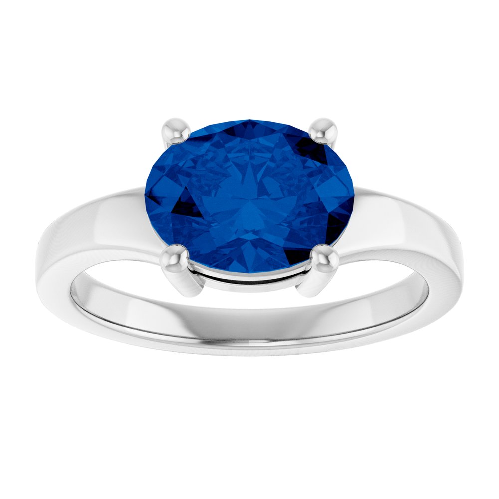 14K White Gold Lab-Grown Blue Sapphire Ring