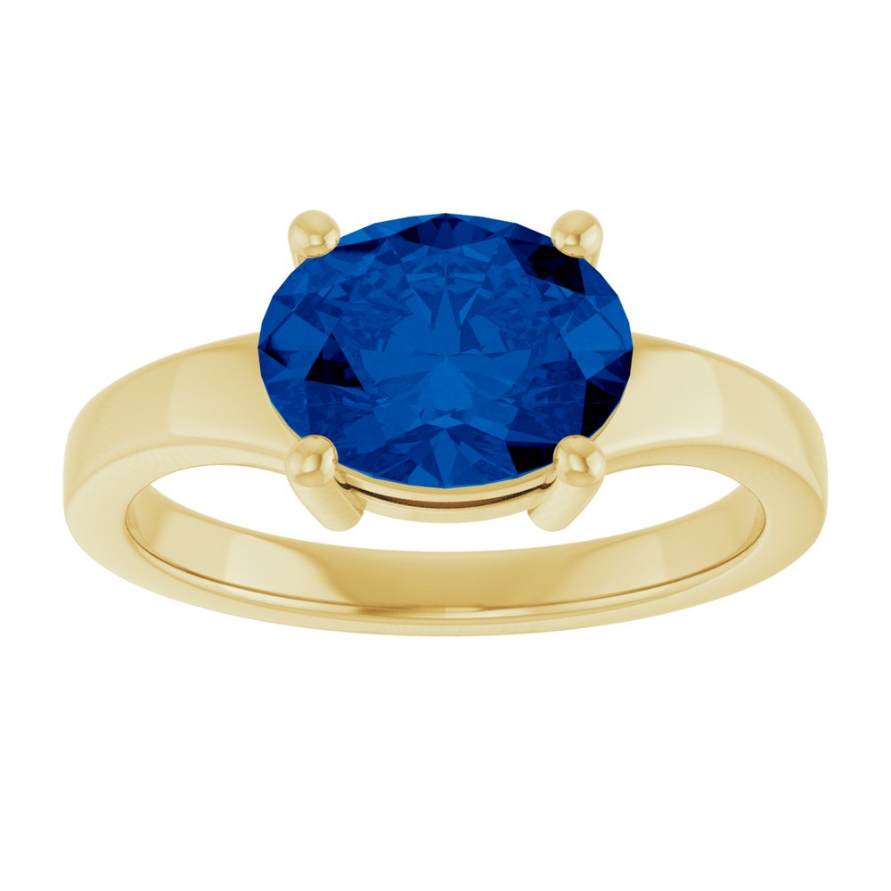 14K Yellow Gold Lab-Grown Blue Sapphire Ring