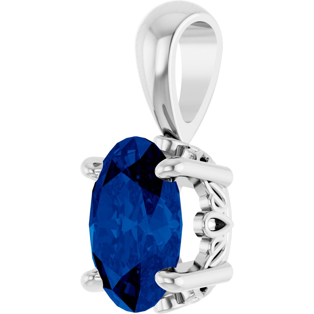Sterling Silver Lab-Grown Blue Sapphire Pendant