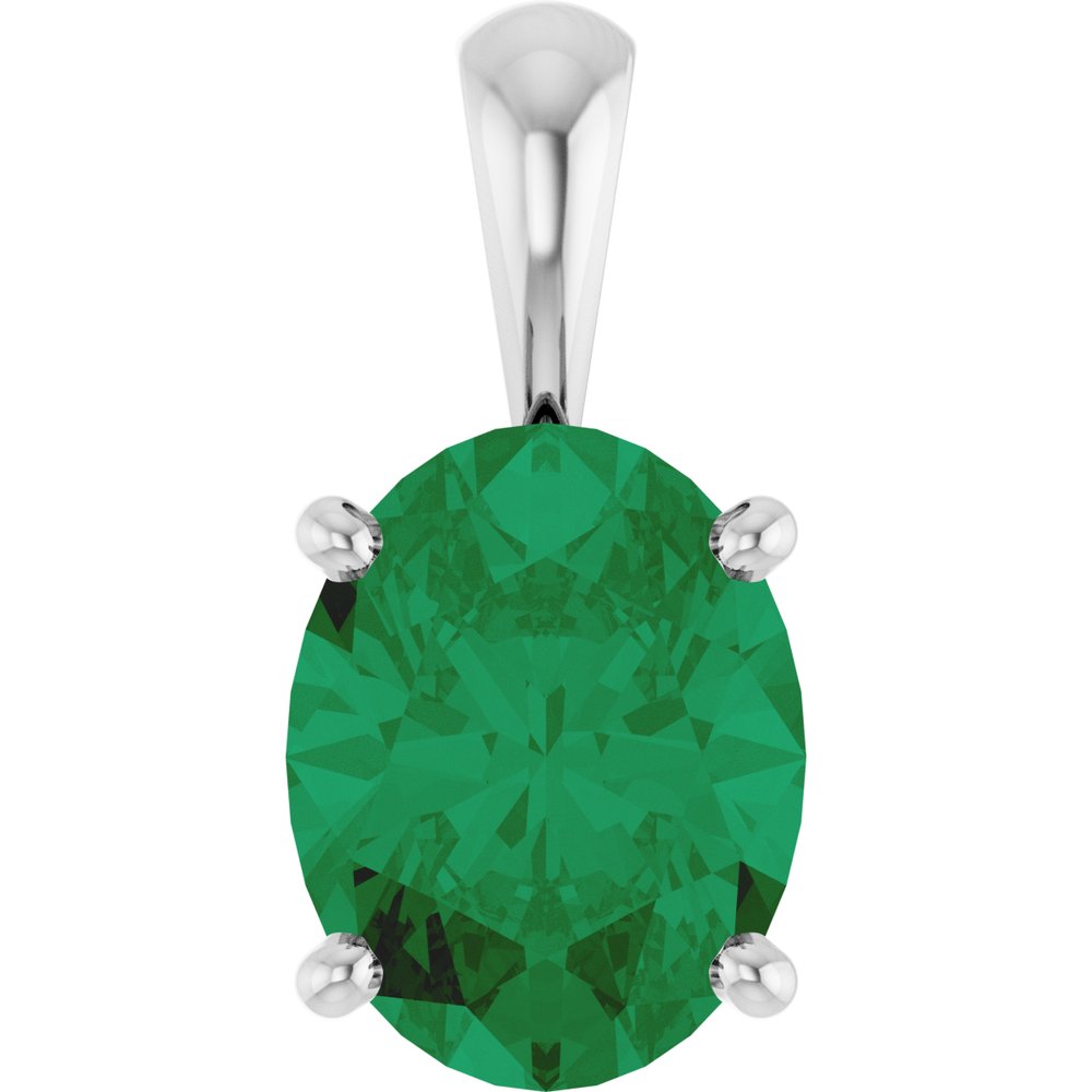 14K White Gold Lab-Grown Emerald Pendant