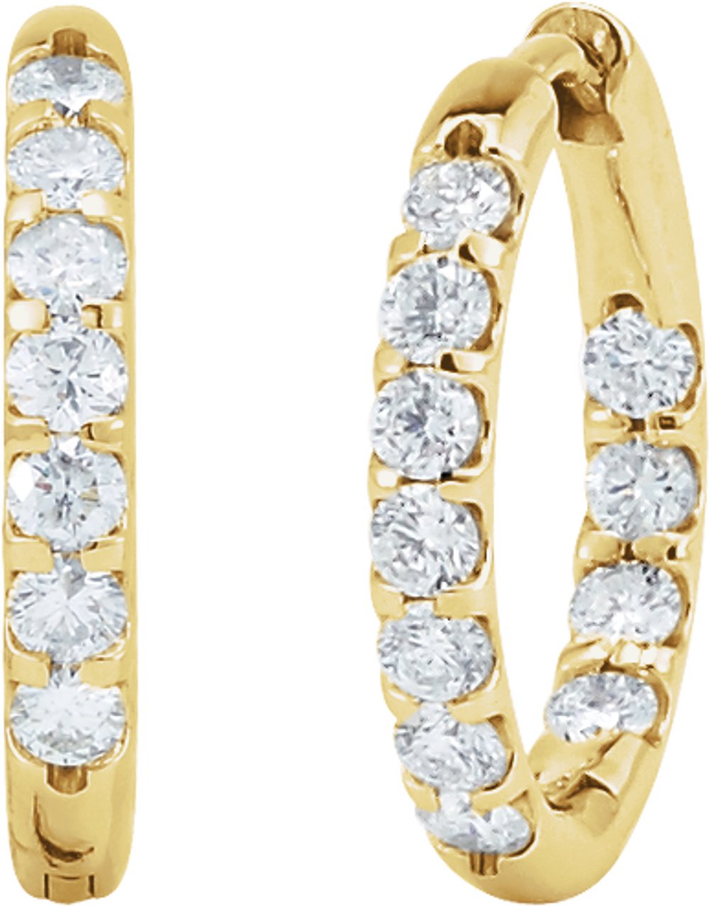 14K Yellow Gold 1 1/8 CTW Natural Diamond Inside-Outside Hinged 18.5 mm Hoop Earrings