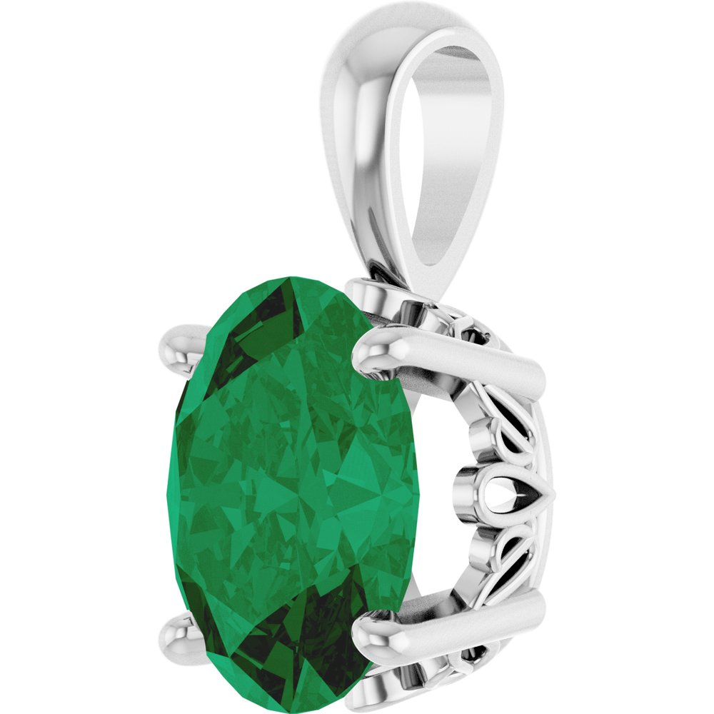 14K White Gold Lab-Grown Emerald Pendant