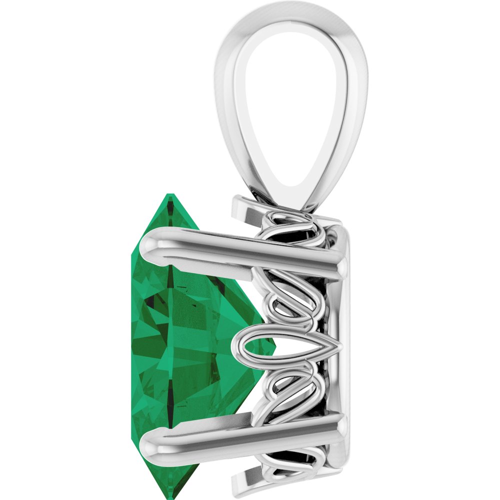 14K White Gold Lab-Grown Emerald Pendant