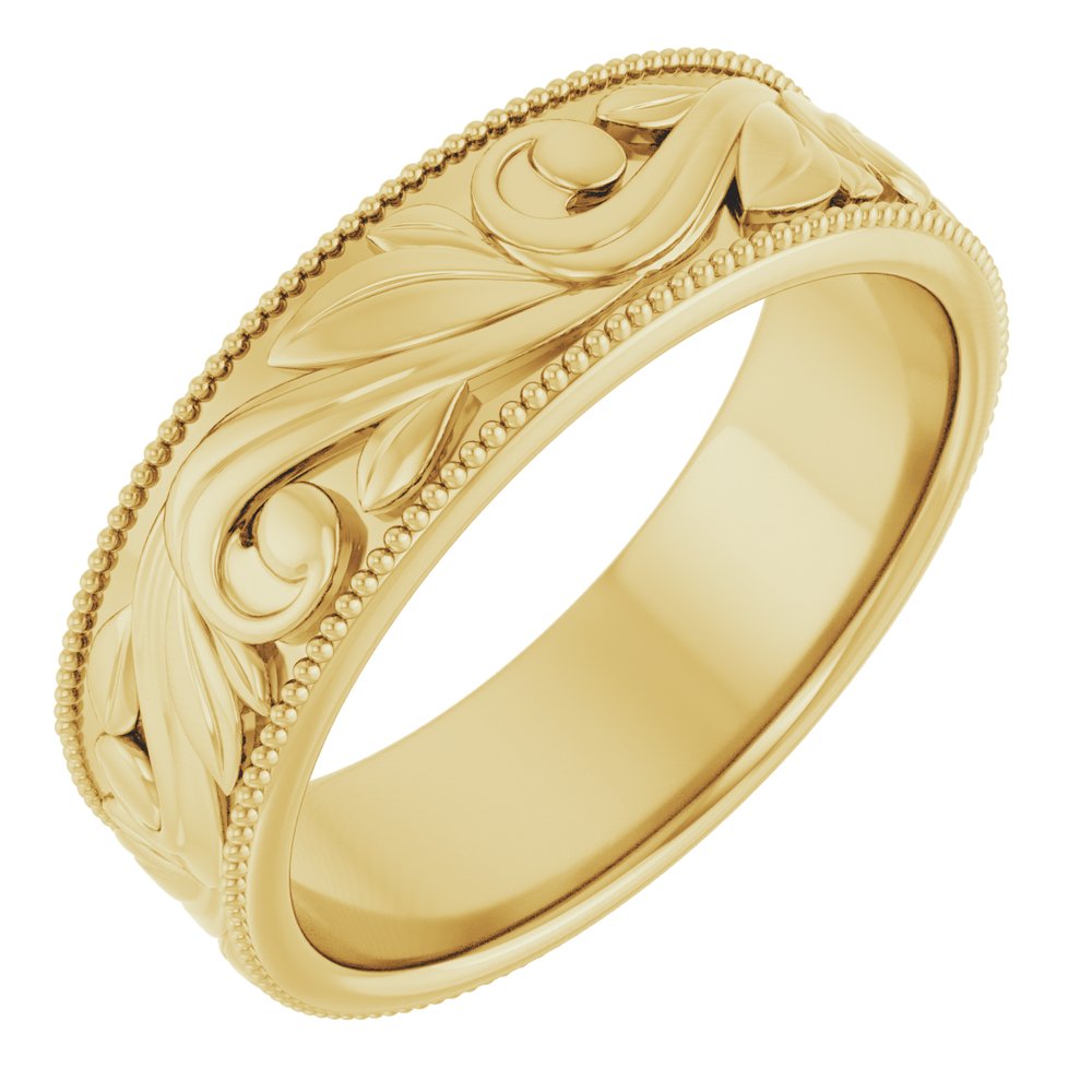 14K Yellow 6 mm Milgrain Edge Floral Flat Band Size 8