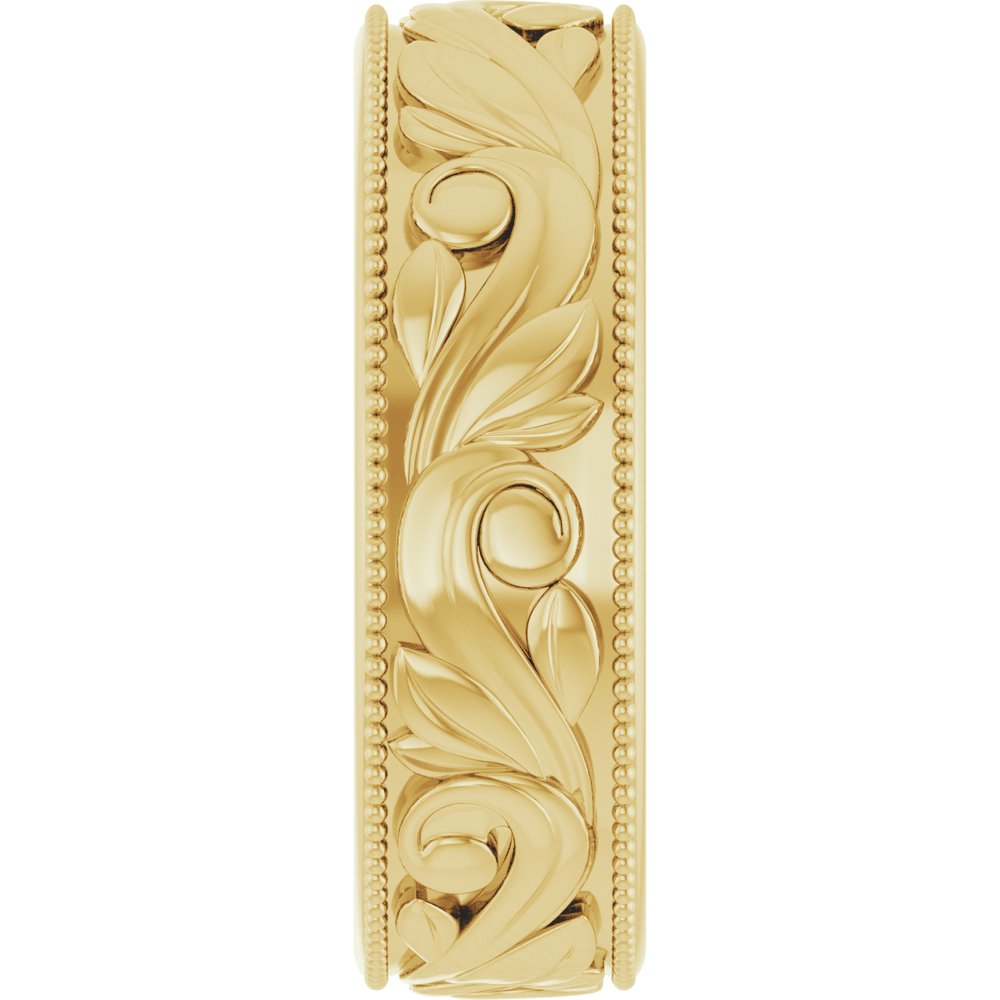 14K Yellow 6 mm Milgrain Edge Floral Flat Band