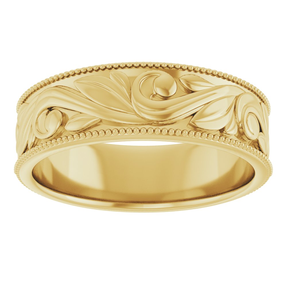 14K Yellow 6 mm Milgrain Edge Floral Flat Band