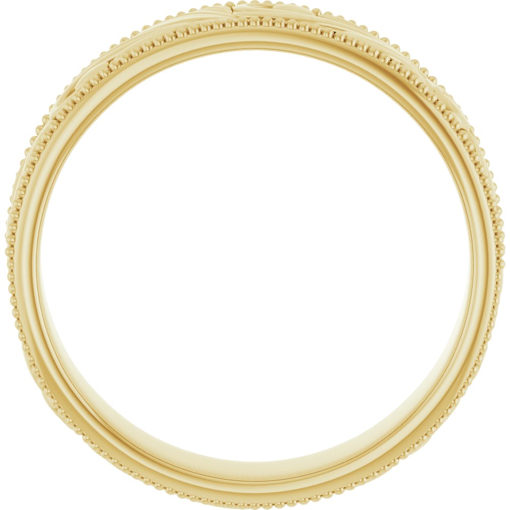14K Yellow Gold 6 mm Milgrain Edge Floral Flat Band Size 10