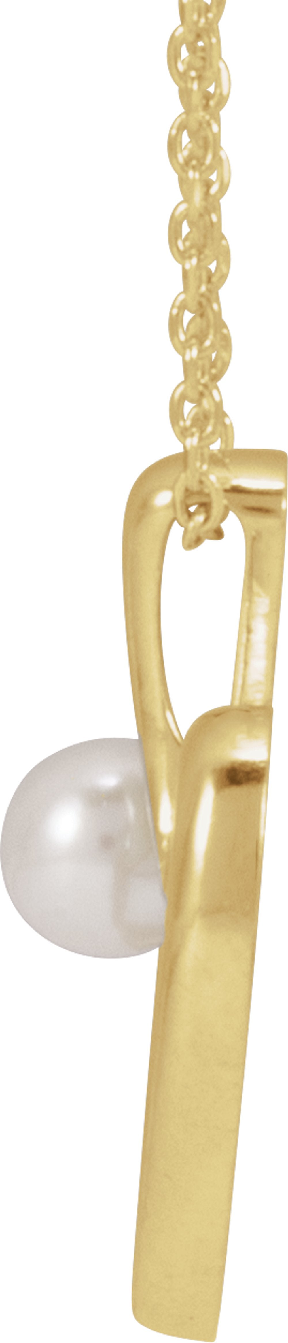 14K Yellow Gold Cultured White Akoya Pearl Heart 16-18" Necklace