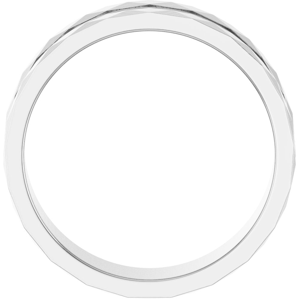 14K White Gold 6 mm Geometric Faceted Grooved Flat Band Size 9
